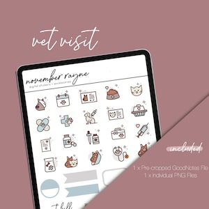 Dierenarts bezoek kat en hond Digital Planner GoodNotes Stickers Notability Stickers, Noteshelf Pre-cropped Planner Stickers Clipart