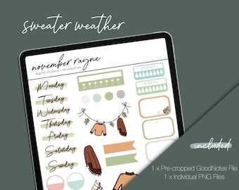 Autumn Digital Planner Stickers, Hand Drawn GoodNotes Stickers, Notability Stickers, Noteshelf Pre-cropped Stickers Clipart