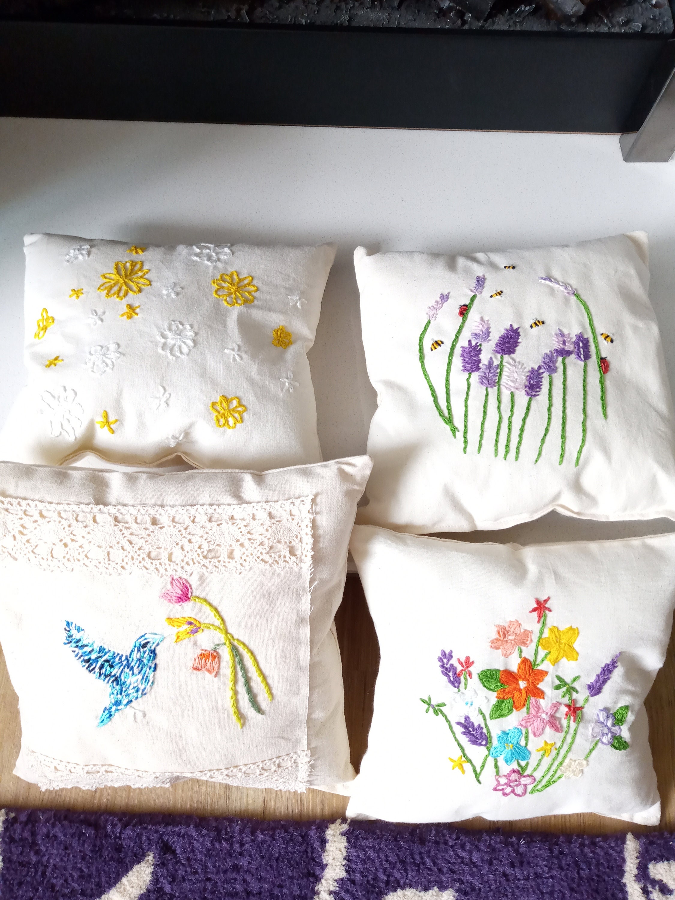 Hand Embroidered Lavender Pillows Etsy
