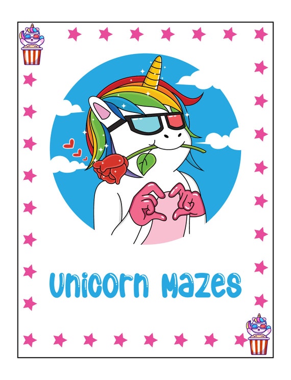 100 unicorn mazes plus free colouring book etsy