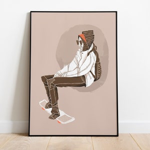 Skater | Contemporary Urban Theme Wall Art | Modern Art Print | Brown Beige White Colors