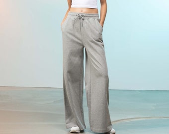 Sustainable Wide Leg Drawstring Joggers - Heather Grey