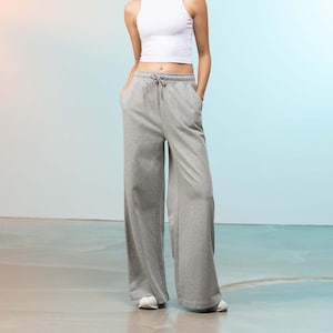 Sustainable Wide Leg Drawstring Joggers - Heather Grey