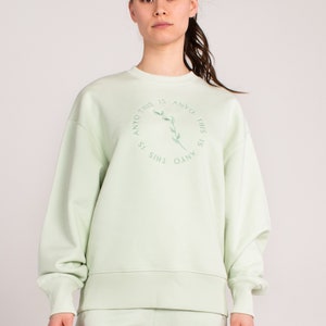 Undyed Organic Oversized Embroidered Sweatshirt Stem Green image 1