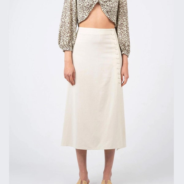 Linen Midi Skirt - Stone