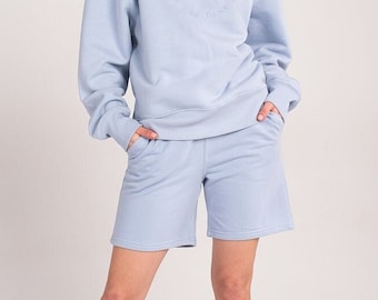 Organische lange jersey short - blauw