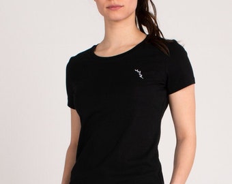 Sustainable Organic Fitted T-Shirt With Leaf Embroidery Motif - Black