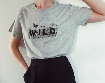 Wild Flowers Organic T-Shirt - Sustainable and Ethical - Heather Grey