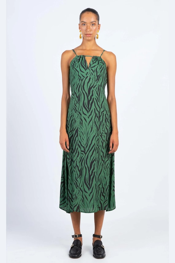 green and black zebra dress Zebra-Print Mesh Dress in Green M/L