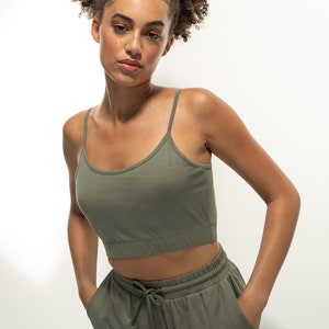 Sustainable Cropped Cami Top - Khaki Green