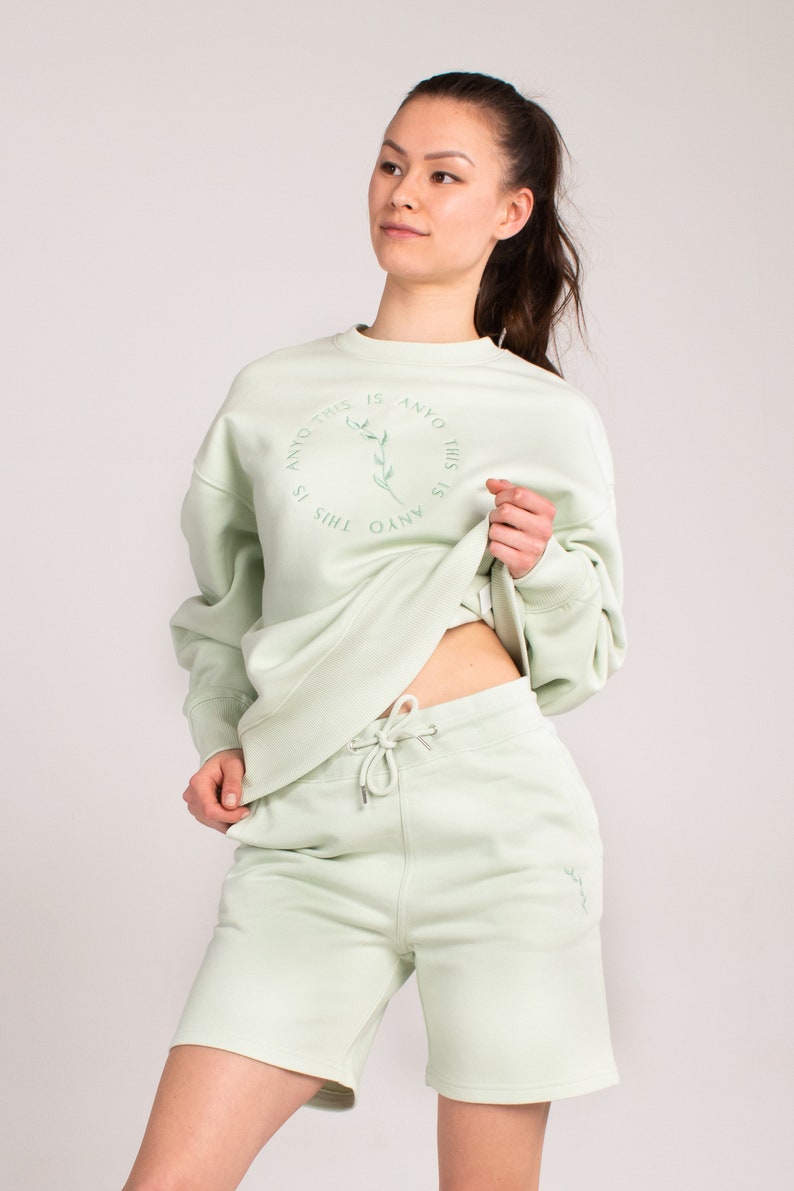 Undyed Organic Oversized Embroidered Sweatshirt Stem Green image 4