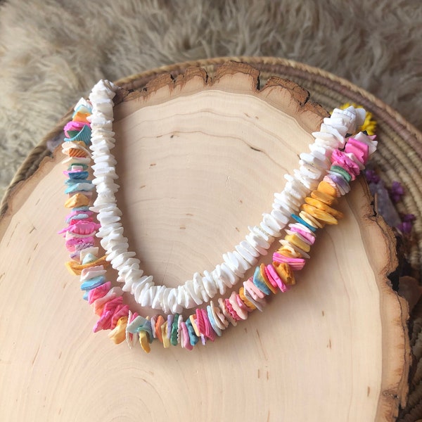 Puka Shell Necklace Choker, Hawaiian Jewelry Handmade White Chip Shell Choker Necklace From Maui, Hawaii, Sea Shell Boho Beach Surfer Vibes