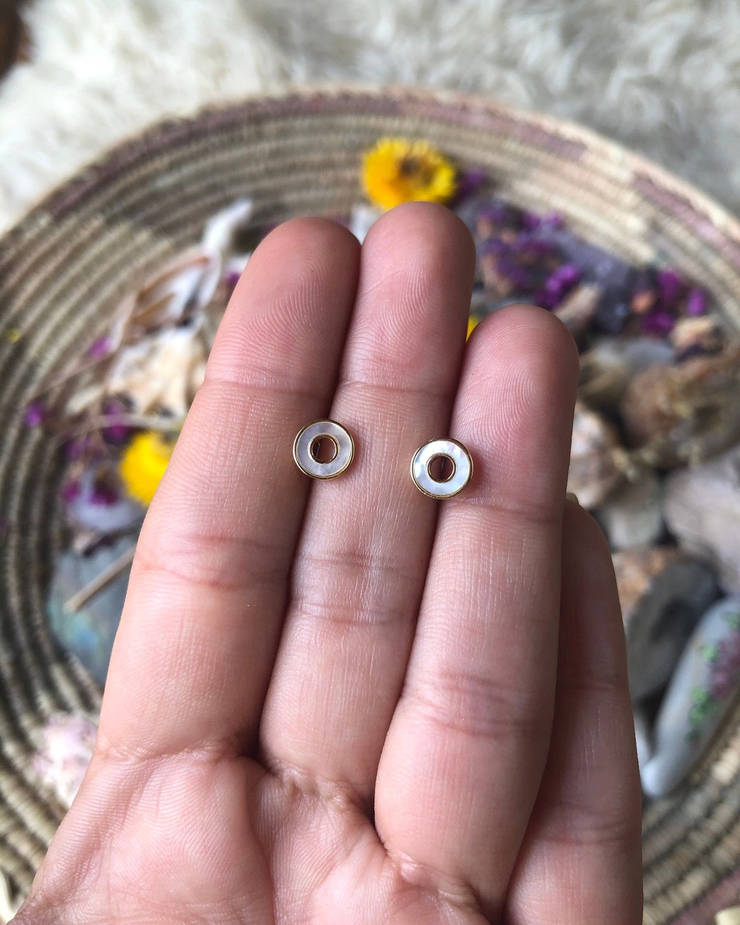 Mother of Pearl Stud Earrings 18kt Gold Vermeil .925 Etsy