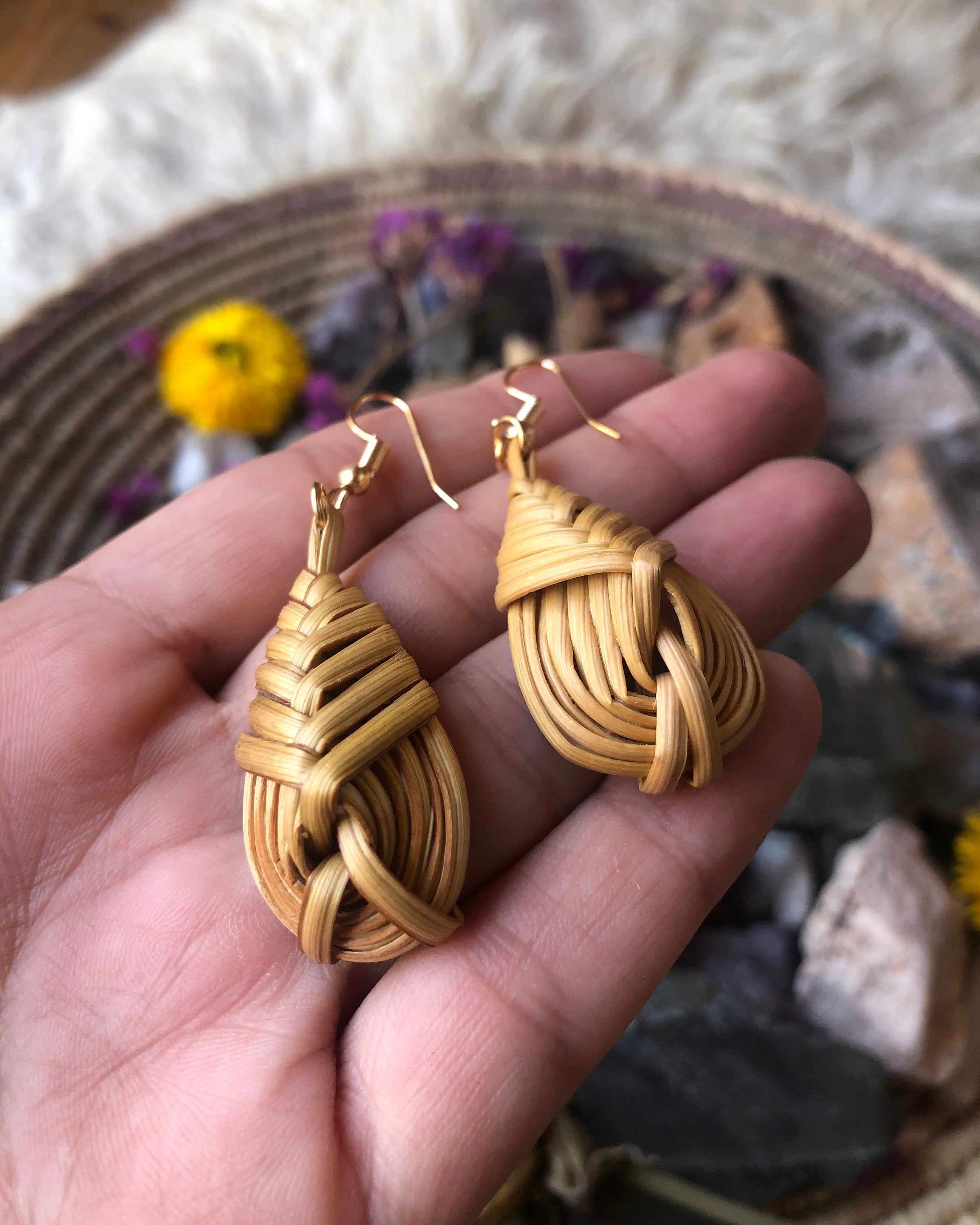 Tiny Teardrop Natural Rattan Wicker Earrings, Handwoven Braid Weave Dangle  Earrings, Woven Boho Jewelry, Round Circle Triangle Heart - Etsy