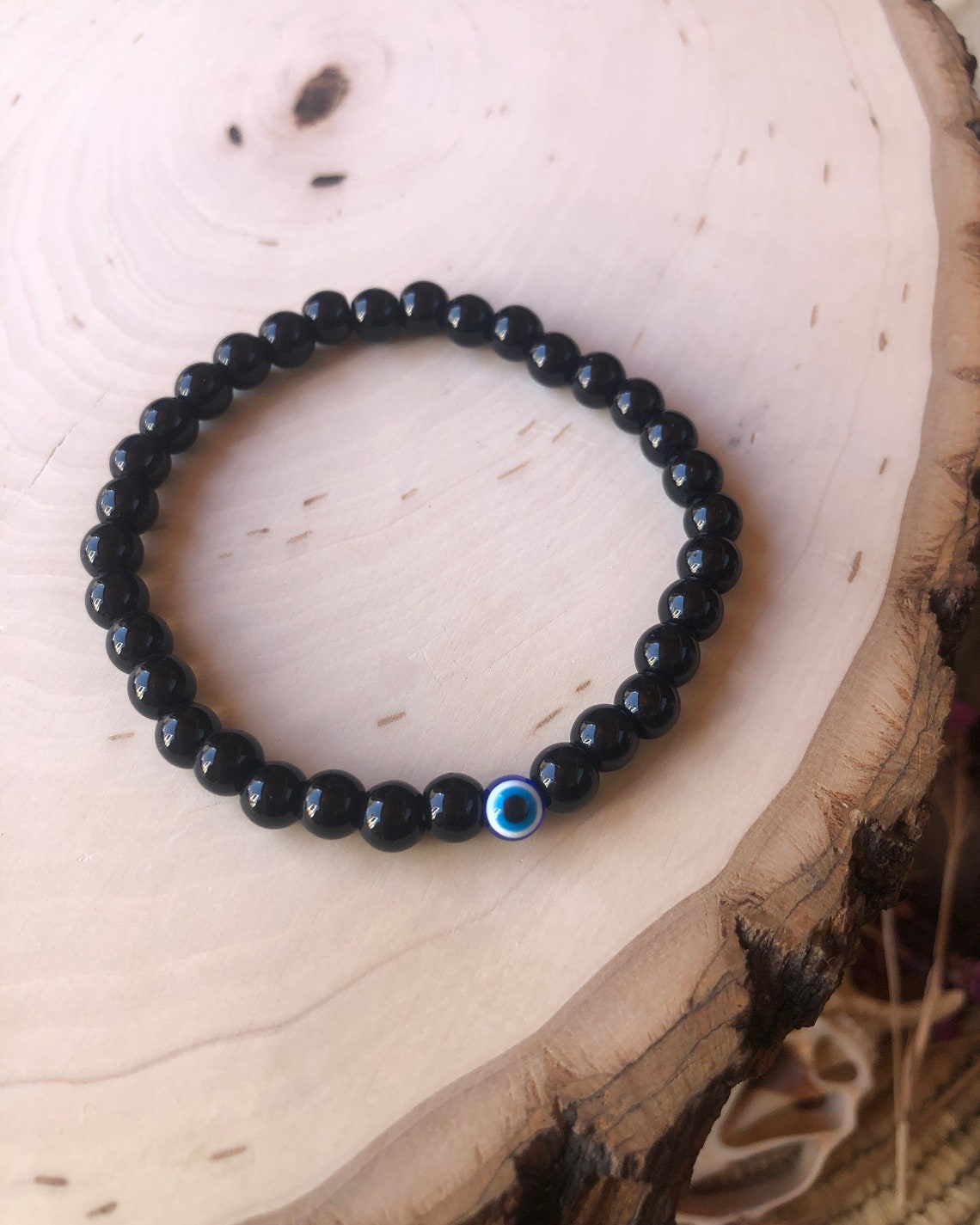 Black Evil Eye Stretch Bracelet Mal De Ojo Turkish Evil Eye Etsy