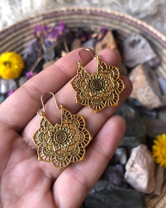 Gold mandala earrings clearance