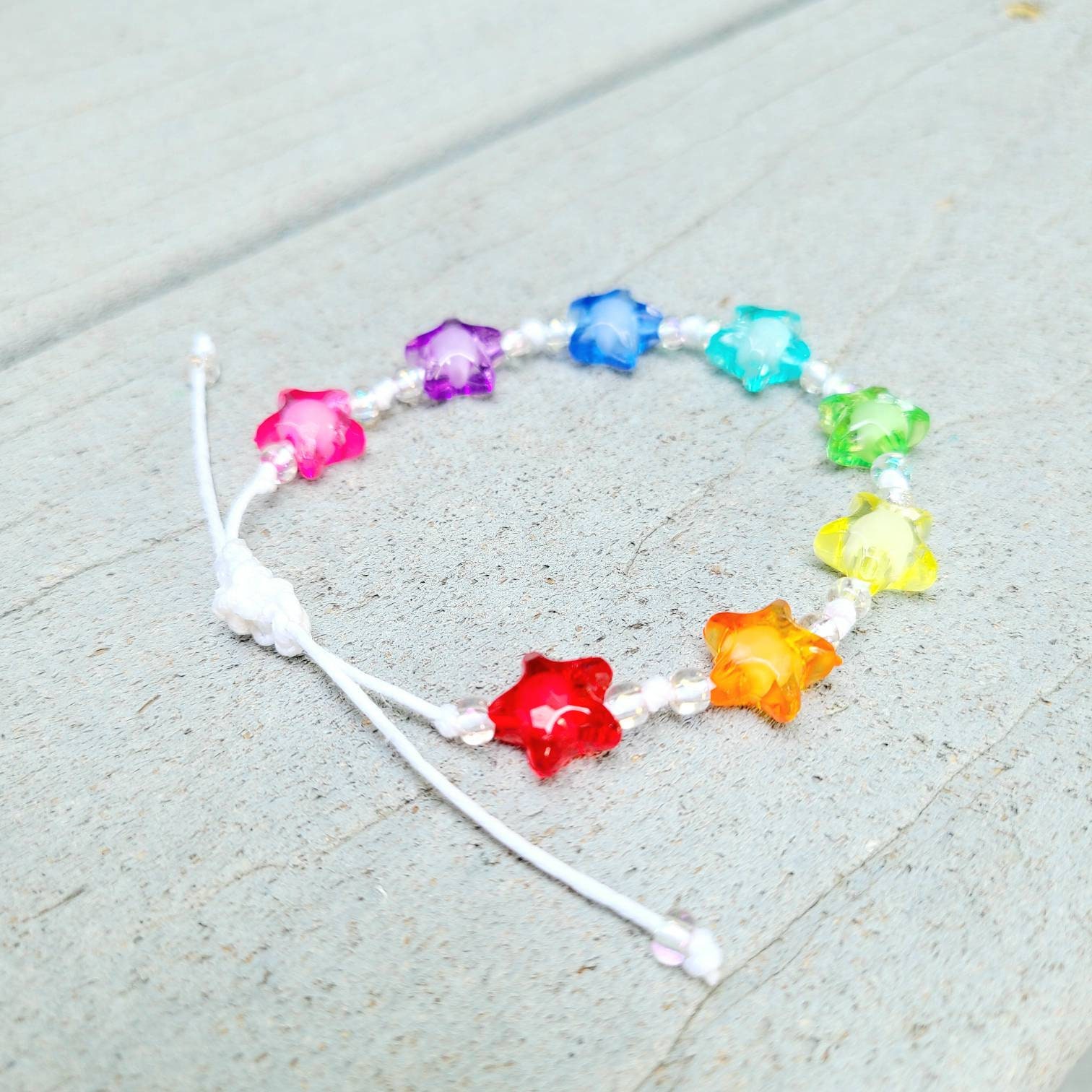 Transparent Rainbow Star Bead Bracelet Etsy