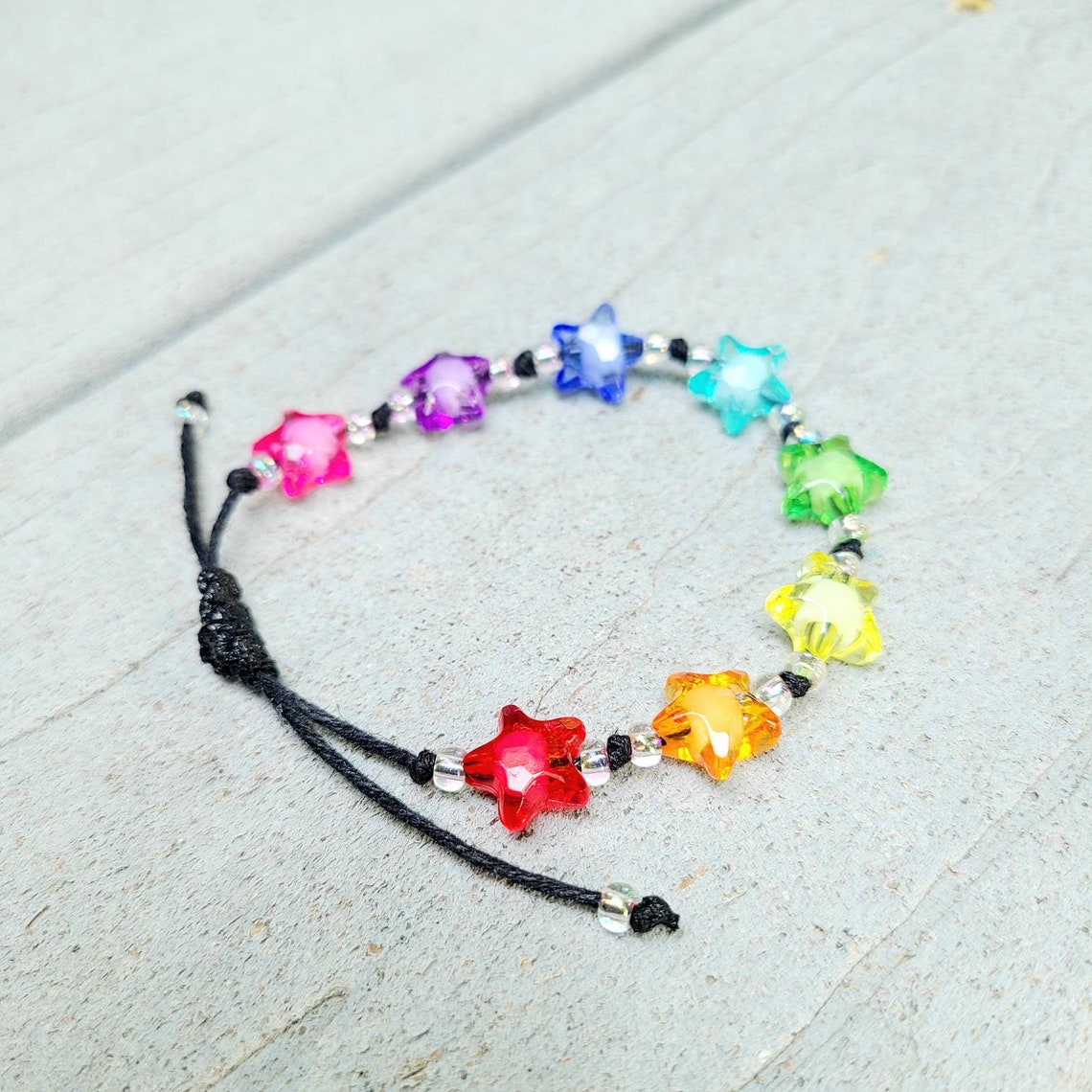 Transparent Rainbow Star Bead Bracelet Etsy