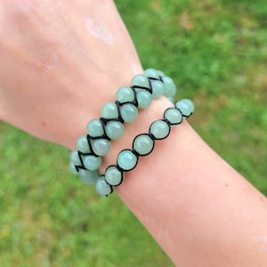 Green Aventurine Macrame Bracelet – Handmade Adjustable Crystal Jewelry | Boho Healing Gemstone Beaded Bracelet, Unisex One Size
