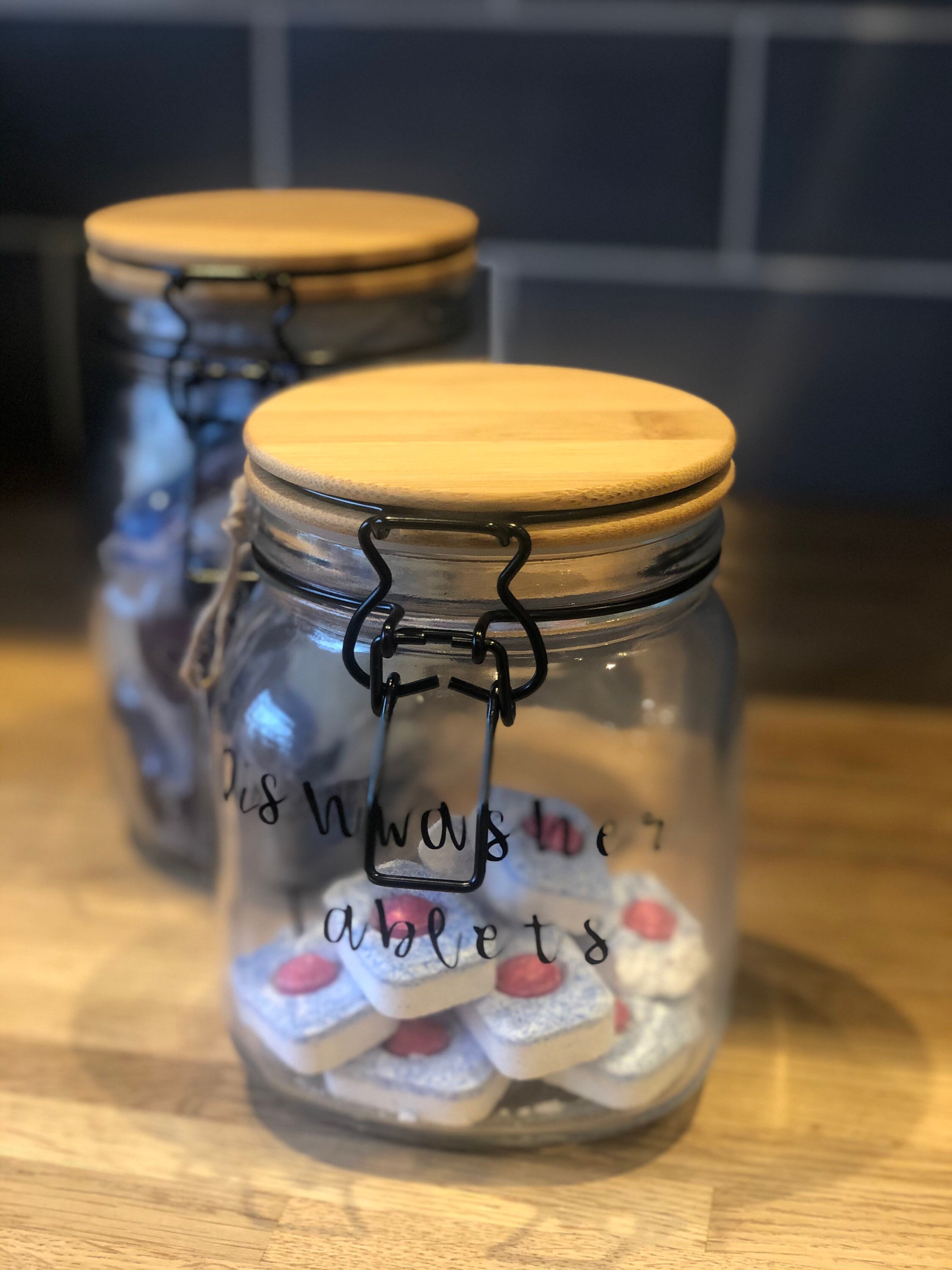 Personalised glass jar with wooden lid with personalisation Etsy