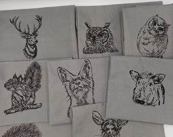 Kitchen towel, dish towel, forest animals, deer, stag, wild boar, fox