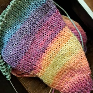 Hand-knitted children&#39;s leg warmers rainbow glitter neon pastel