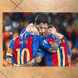 Messi, Neymar, Suarez Fußball Zeichnung Poster Druck
