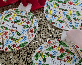 Custom teacher christmas ornament - hand painted teacher educator gift - personalized Christmas ornament- thank you teacher gift