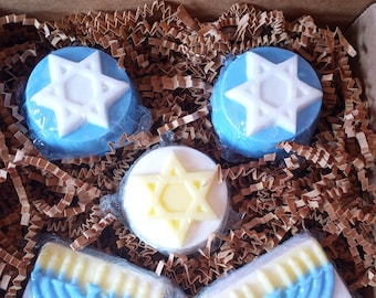 Hanukkah Themed Soap, 5 Pack, Shea Butter, Star of Davids and Menorahs, Apple Pie, Cinnamon Swirl and More Scents