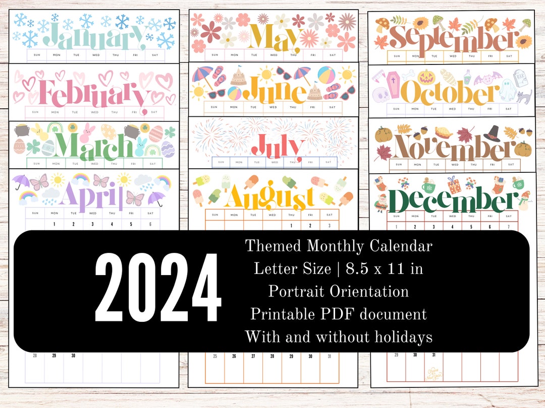 2024 Themed Calendar Printable Calendar PDF Calendar Etsy
