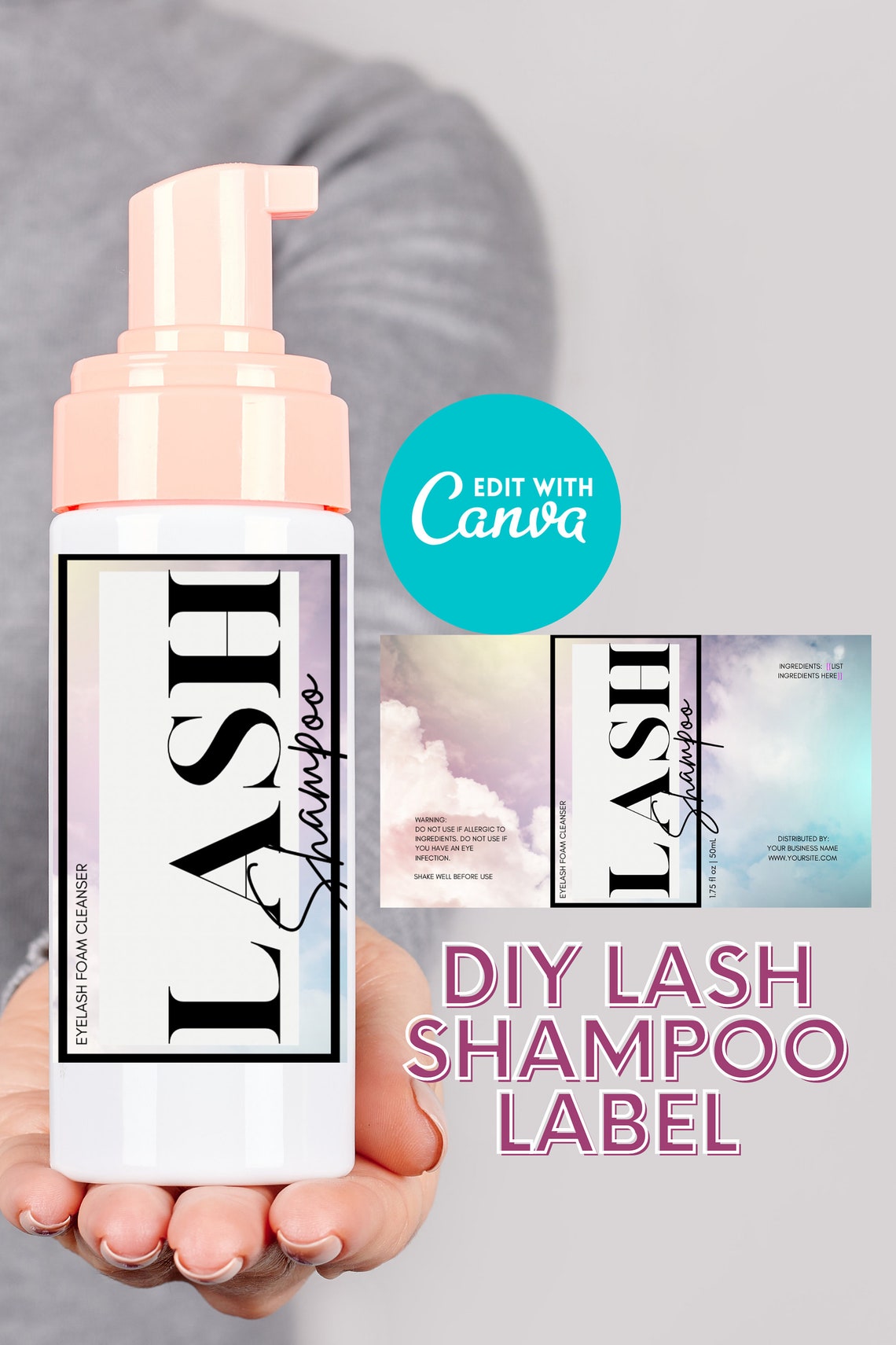 DIY Customizable Lash Cleanser Label Editable Canva Template Etsy