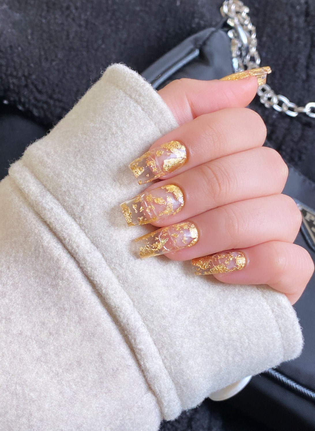 Gold Flake Luxury Press on Nails Etsy UK