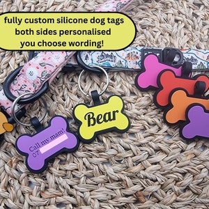 Personalised pet dog ID tag, Silent Engraved silicone Dog Tag, custom Soundless Pet Tags