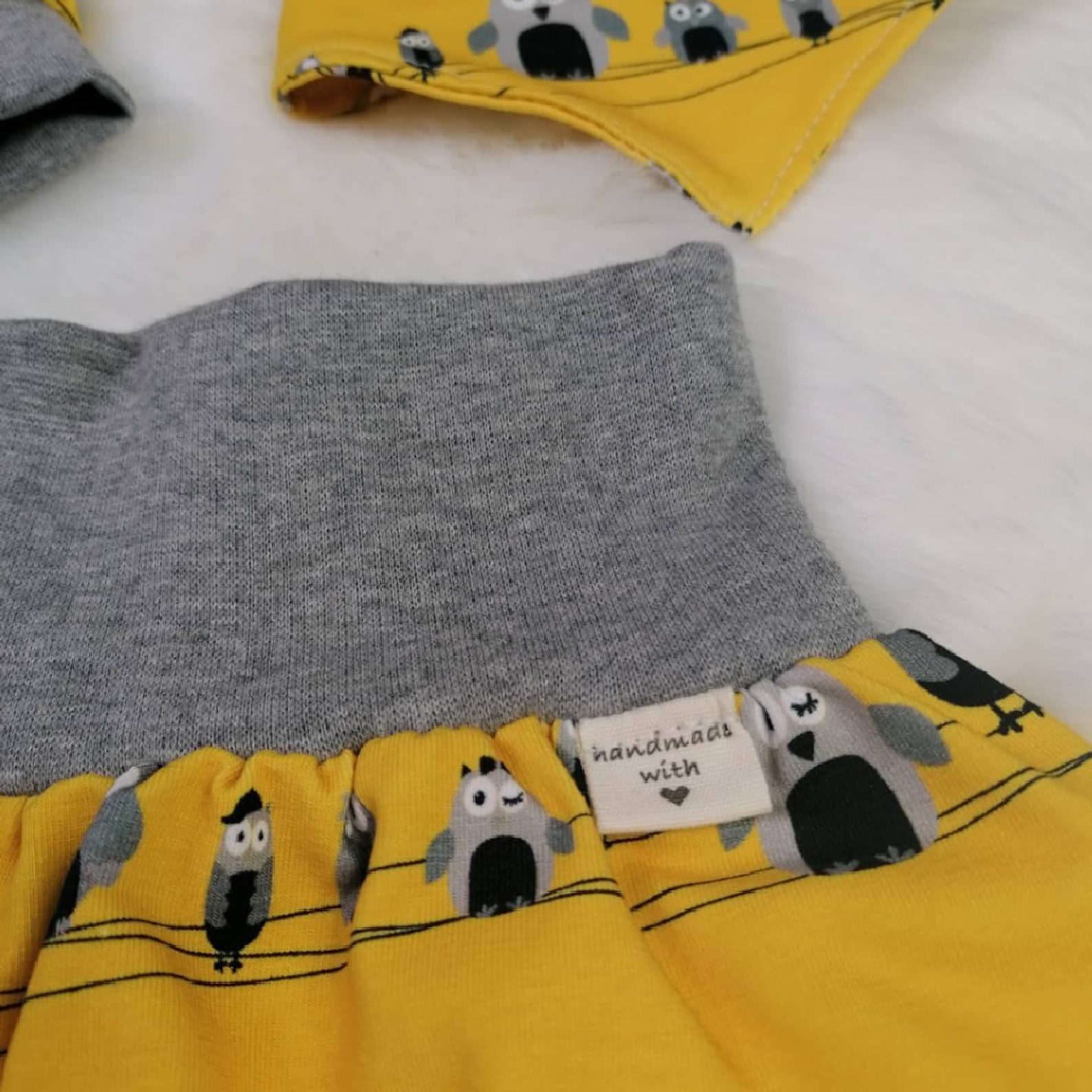 Pumphosen Set Mitwachshose Baby Mädchen Jungen Eule Gelb