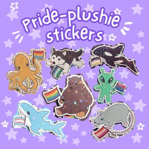 Stickers peluche holographique fierté | Drapeaux LGBTQ+ | Fierté homosexuelle | Gay Bisexuel Lesbienne Trans non binaire Pansexuel | Sticker pour ordinateur portable