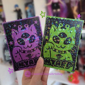 Miniimpresión brillante de gato alienígena / Linda decoración de pared / Diseño de impresión en bloque