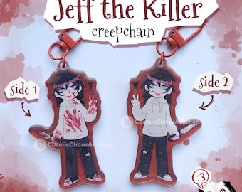 Jeff The Killer Double Sided Glitter Epoxy Acrylic Keychain | Creepypasta Keychain | Two Motifs | Cute Creepy Accessory