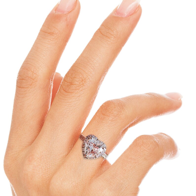 14k White Gold Heart Promise Ring Halo Wedding Engagement Etsy Canada