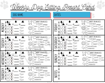Weekly Dog Sitting Report Card - Dog Sitter Paperwork - Pet Sitter Tool