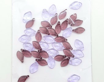 10g Mixed Purple Leaf Pressed Czech Glass Bead Bag • Curated Collection • Beading Supplies for Jewellery Making & Embroidery Embellishment