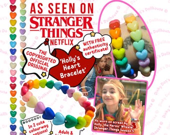 OFFICIAL COPYRIGHTED Holly Wheeler Stranger Things Bracelet • Elasticated Rainbow Heart Bead Bracelet • Holly the Heroic Costume Cosplay