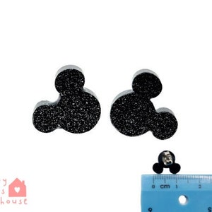 Lasercut Acrylic Glitter Miniature Mouse Head Stud Earrings ~ Hypoallergenic Cute Kawaii Novelty Jewellery ~ Budget Gifts for Women & Girls
