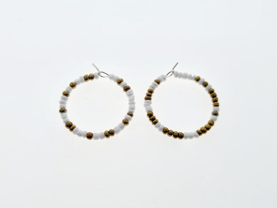 White Gold Seed Bead Hoop Earrings Cute Dainty Novelty Kawaii