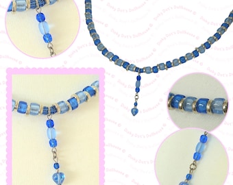 Blue & Silver Foiled Glass Beaded Pendant Necklace • Simple Dainty Fairycore Winter Tones Luxury Alternative Jewellery Gift for Women