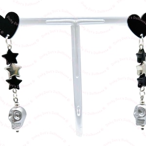 Halloween Skulls & Stars Beaded Dangly Stud Hybrid Earrings • Novelty Statement Theme Chunky Costume Jewellery • Spooky Goth Witch Samhain