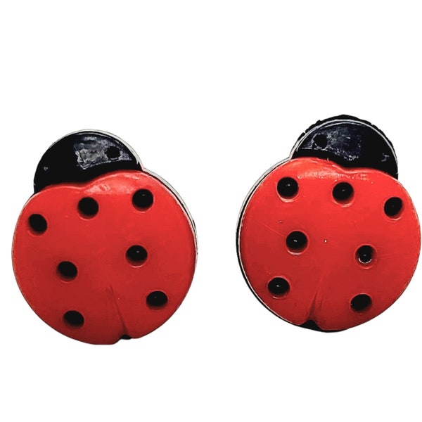 Ladybird Stud Earrings - Layered Acrylic - Kawaii Novelty Silly Statement Jewellery - Fun Vegan Eco Friendly Budget Gifts for Girls