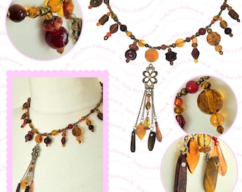 Golden Glow Autumn Toned Glass Beaded Clutter Necklace • Luxury Gemstone Fairy Aesthetic Costume • Alternative Jewellery Gift for Women