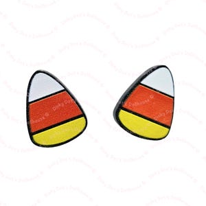 Lasercut Glitter Acrylic Halloween Candy Corn Miniature Stud Earrings ~ Hypoallergenic Cute Novelty Jewellery Gifts for Women & Girls
