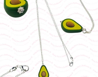 Silicone Avocado Pendant Silver Chain Necklace • Miniature Fruit Novelty Statement Novelty Gift • Jewellery Accessories Stocking Filler