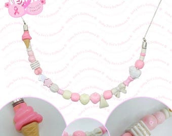 Upcycled Bra Underwire Bib Statement Necklace • Pink White Pastel Beaded Ice Cream Bow  • Breast Cancer Awareness Charity Fundraiser Gift